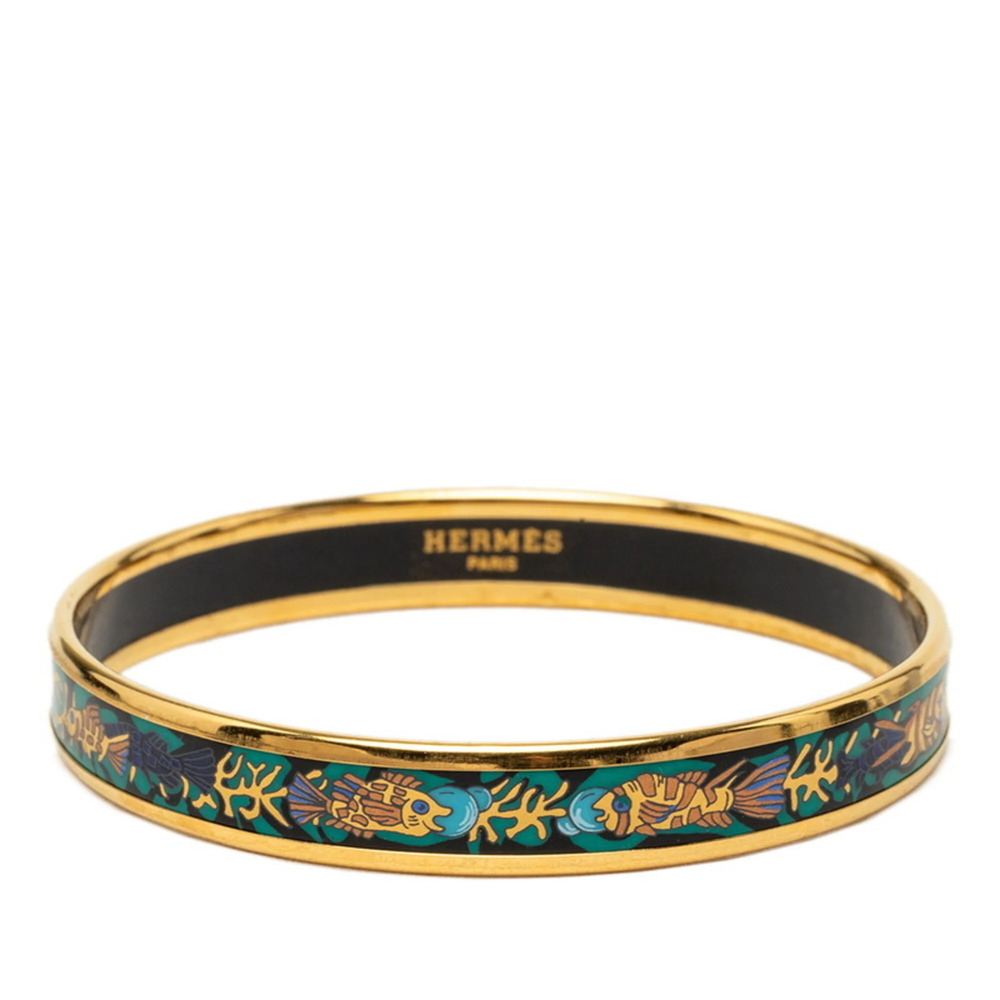 Hermes Enamel PM Cloisonné Bangle, Gold Plated, Women's